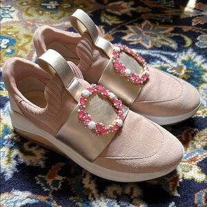 Karl Lagerfeld Pink & Rose Gold Crystal Embellished Sneakers